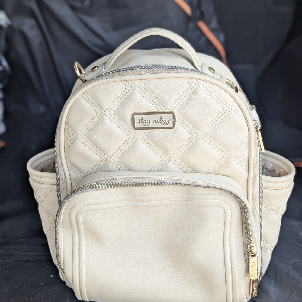 Itzy Ritzy Cream Quilted Backpack